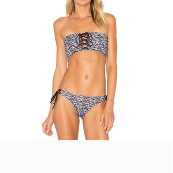 Revolve Tavik | Mirage Fern Bandeau Ditsy Floral Swim Top XS black/white - Picture 2 of 8